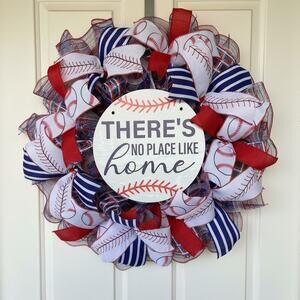 Baseball Wreath – There’s No Place Like Home Wreath, Red White Blue Sports